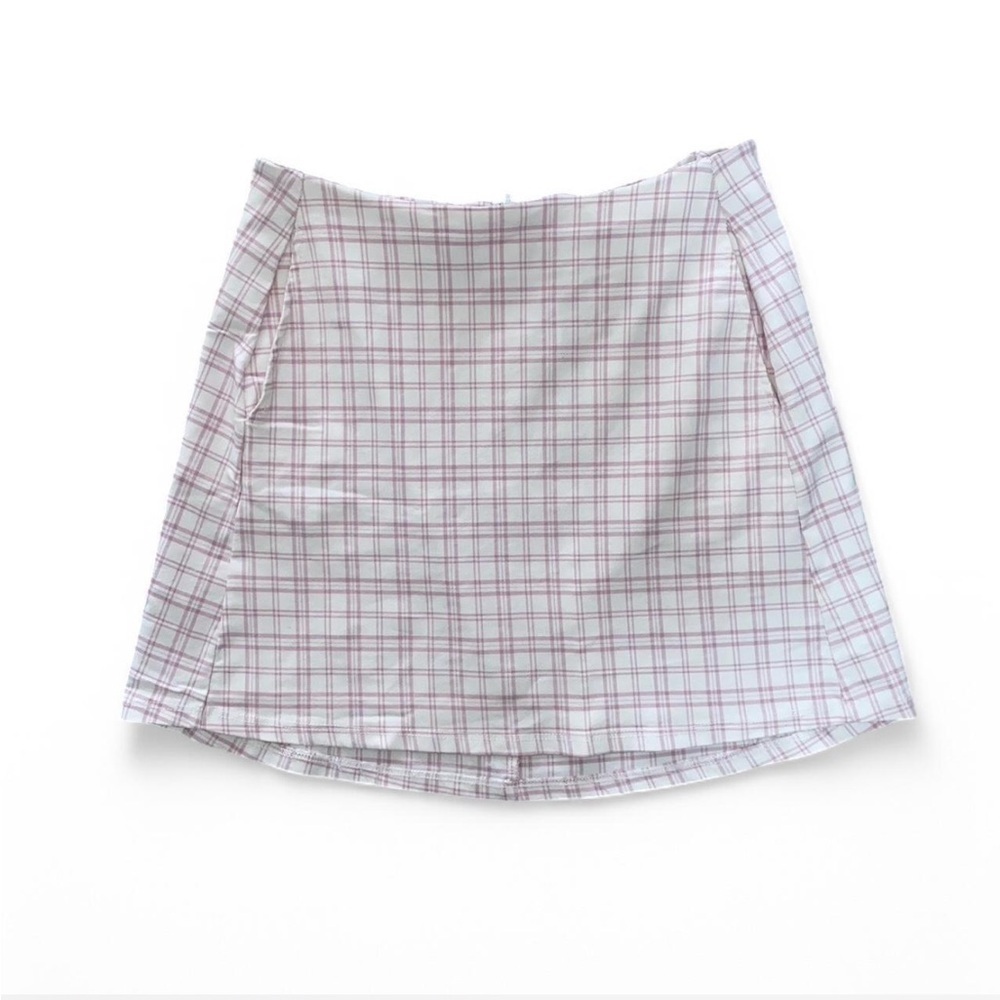 Vintage Y2K pink and white plaid mini skirt Made in USA size M - Picture 2 of 4